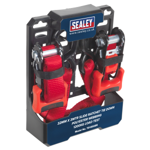 Sealey Slide Ratchet Strap Polyester Webbing with S-Hooks 32mm x 3m 1200kg Breaking Strength (TD1202SR)