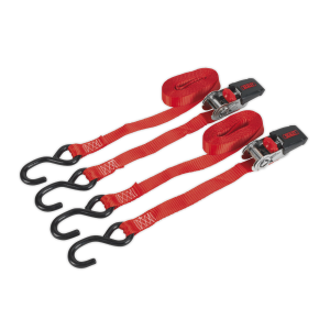 Sealey Ratchet Straps Polyester Webbing with S-Hooks 25mm x 4m 800kg Breaking Strength - Pair (TD284SD)