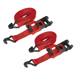 Sealey Ratchet Straps Polyester Webbing with J-Hooks 32mm x 4.9m 1200kg Breaking Strength - 2 Pairs (TD41248JD)