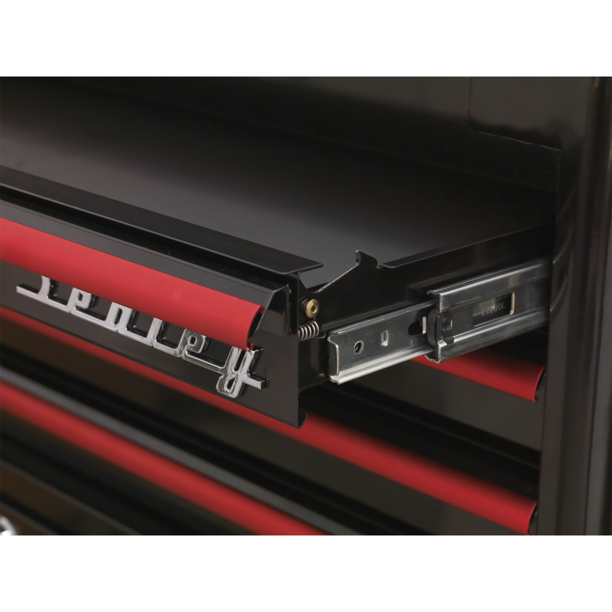 Sealey Premier™ Retro Style Wide Topchest & Rollcab Combination 10 Drawer - Black with Red Anodised Drawer Pulls (AP41COMBOBR) - Image 3