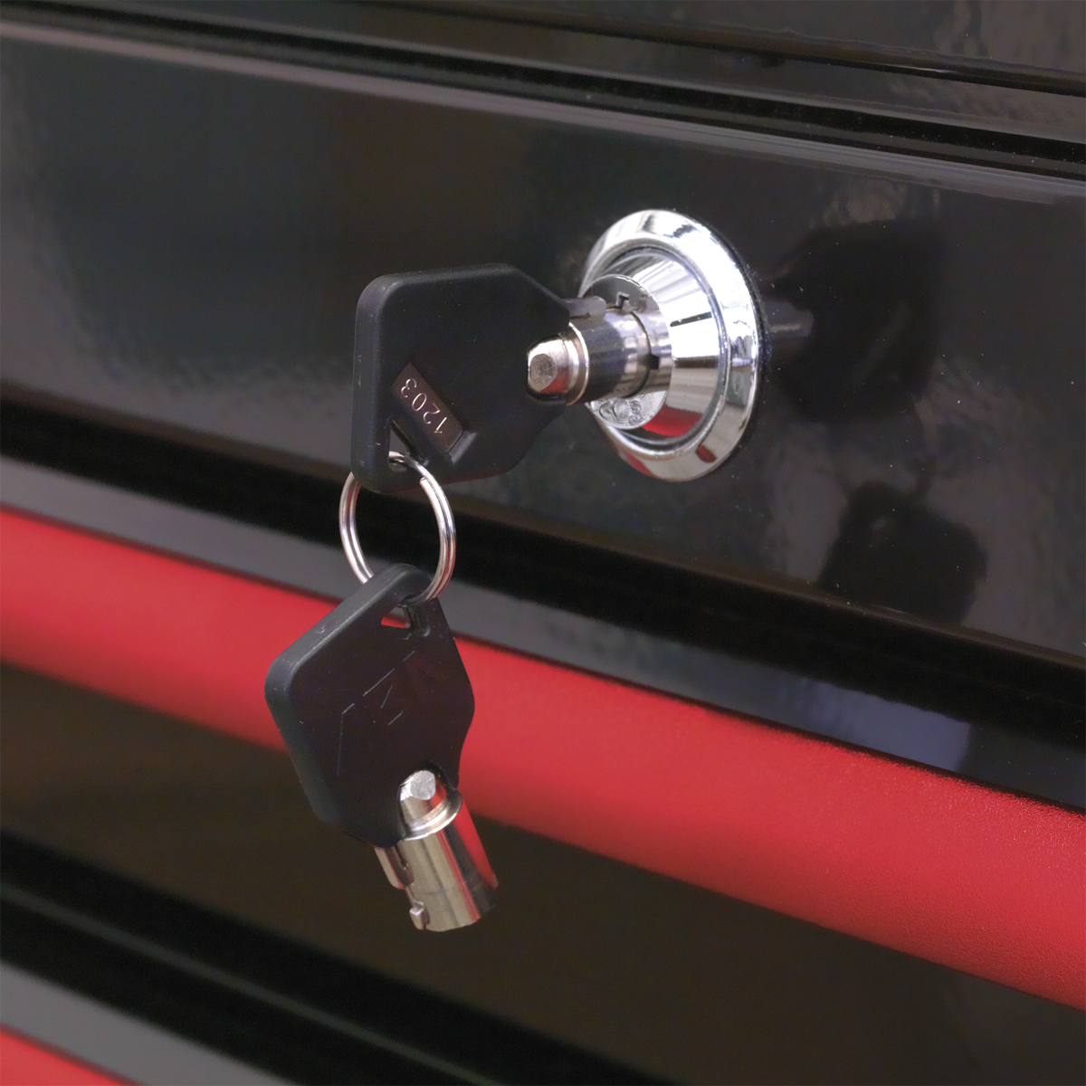 Sealey Premier™ Retro Style Wide Topchest & Rollcab Combination 10 Drawer - Black with Red Anodised Drawer Pulls (AP41COMBOBR) - Image 4