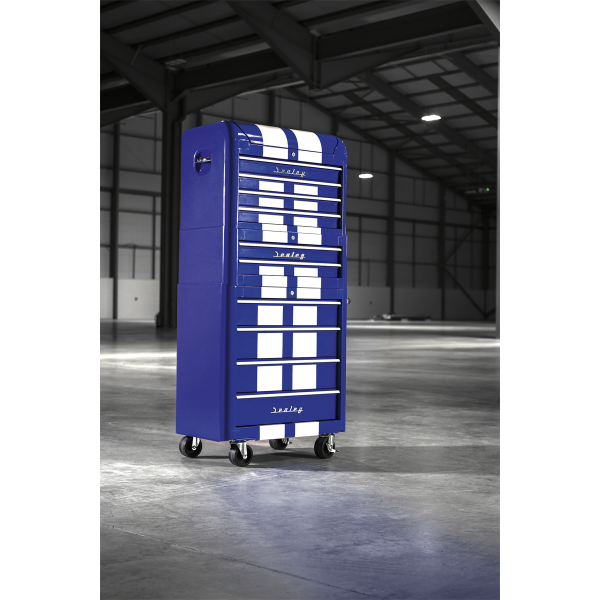 Sealey Premier™ Retro Style Topchest, Mid-Box Tool Chest & Rollcab Combination 10 Drawer - Blue with White Stripes (AP28COMBO2BWS) - Image 12