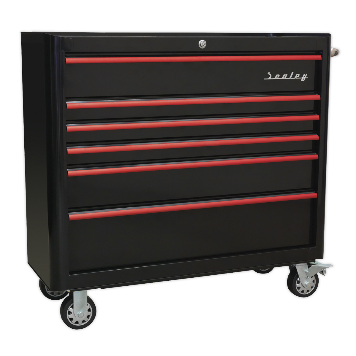 Sealey Premier™ Retro Style Wide Topchest & Rollcab Combination 10 Drawer - Black with Red Anodised Drawer Pulls (AP41COMBOBR) - Image 8
