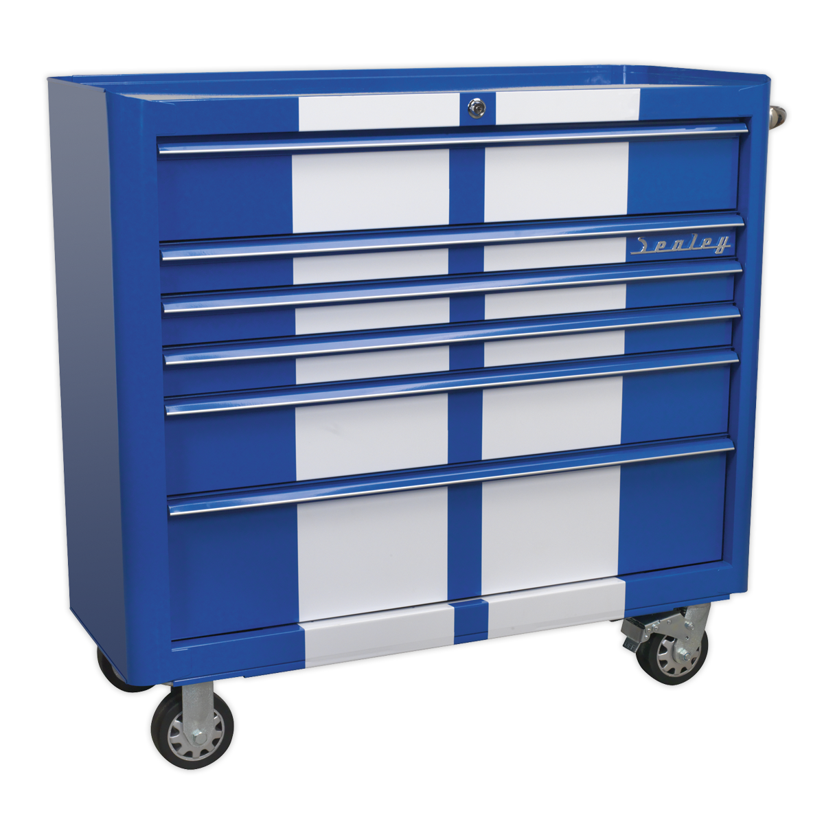 Sealey Premier™ Retro Style Wide Topchest & Rollcab Combination 10 Drawer Blue with White Stripes (AP41COMBOBWS) - Image 8