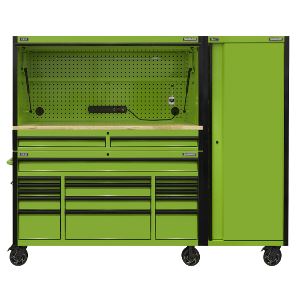 Sealey Superline PRO® Black Edition Mobile Trolley with Wooden Worktop, Hutch, 2 Drawer Riser & Side Locker 15 Drawer 1549mm (AP6115BECOMBO2) - Image 5