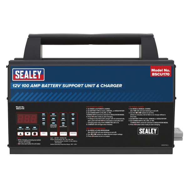 Sealey 12V Battery Support Unit & Charger 100A (BSCU170) - Image 2