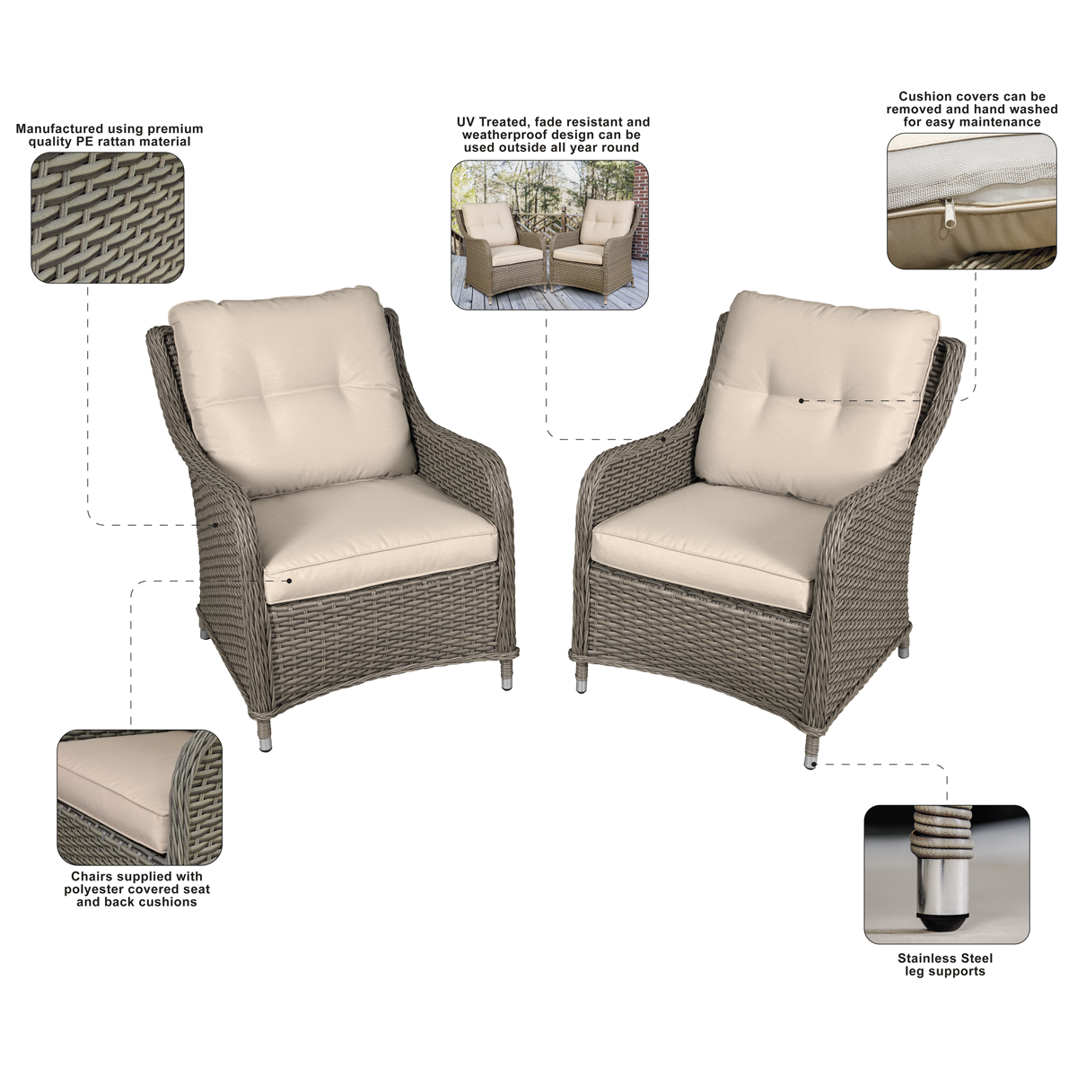 Sealey Dellonda Chester Rattan Wicker Outdoor Armchairs 2pc (DG69) - Image 8