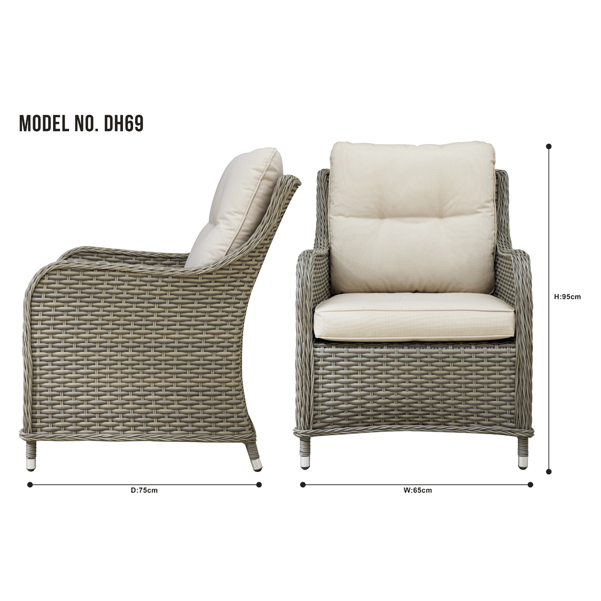 Sealey Dellonda Chester Rattan Wicker Outdoor Armchairs 2pc (DG69) - Image 9