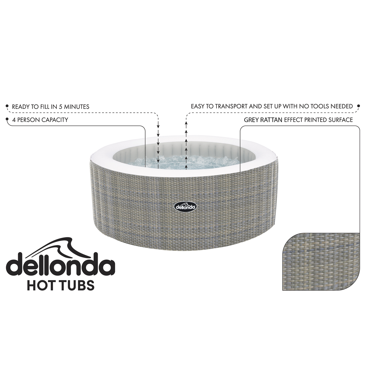Sealey Dellonda 2-4 Person Inflatable Hot Tub/Spa with Smart Pump - Rattan Effect (DL90) - Image 9