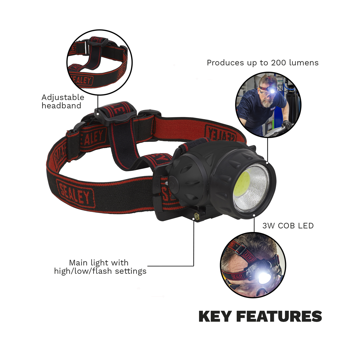 Sealey Head Torch 3W COB LED (HT101)