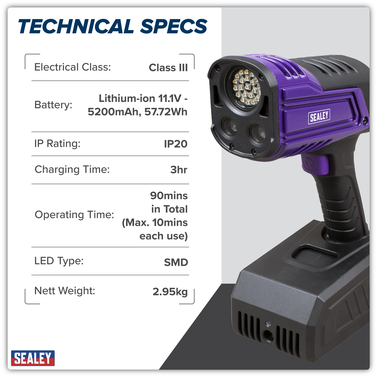 Sealey Rechargeable Inspection UV Curing Light Kit 66W (UVC01) - Image 12