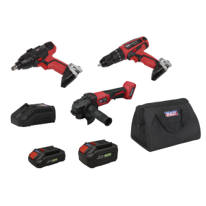 Sealey 3 x SV20 Series Cordless Power Tool Kit 20V Euro Plug - 2 Batteries (CP20VCOMBO1EU)