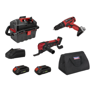 Sealey 3 x SV20 Series Cordless Power Tool Vac Kit 20V Euro Plug - 2 Batteries (CP20VCOMBO5EU)