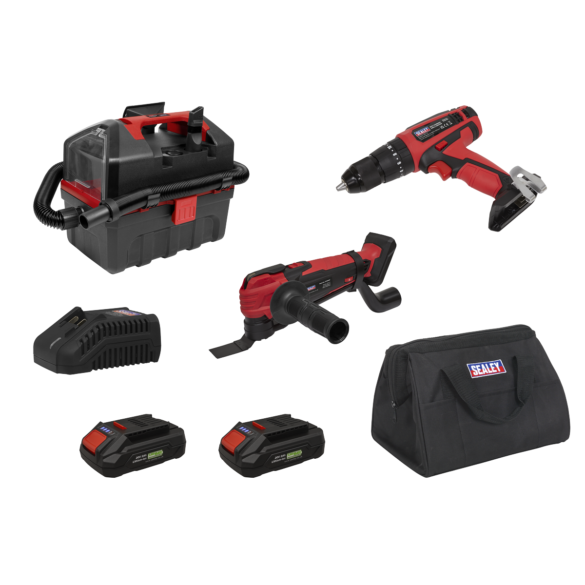 Sealey 3 x SV20 Series Cordless Power Tool Vac Kit 20V Euro Plug - 2 Batteries (CP20VCOMBO5EU)