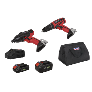 Sealey 2 x SV20 Series Cordless Power EU Tool Kit 20V Euro Plug - 2 Batteries (CP20VDDCOMBOEU)