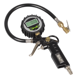 Sealey Digital Pistol Grip Tyre Inflator with Clip-On Connector (SA332D)