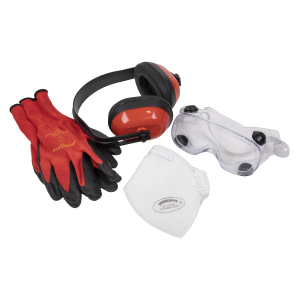 Sealey Worksafe® Flexi Grip Gloves, FFP1 Mask, Goggles & Ear Defenders (SEP2)