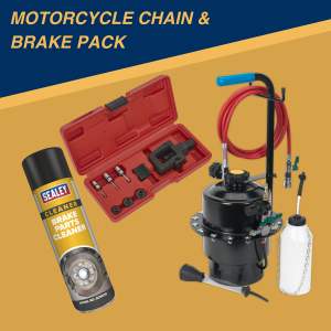 Motorcycle Chain & Brake Pack (Chain Splitter and Tool Set, Brake and Clutch Bleeding System, Brake Parts Cleaner)